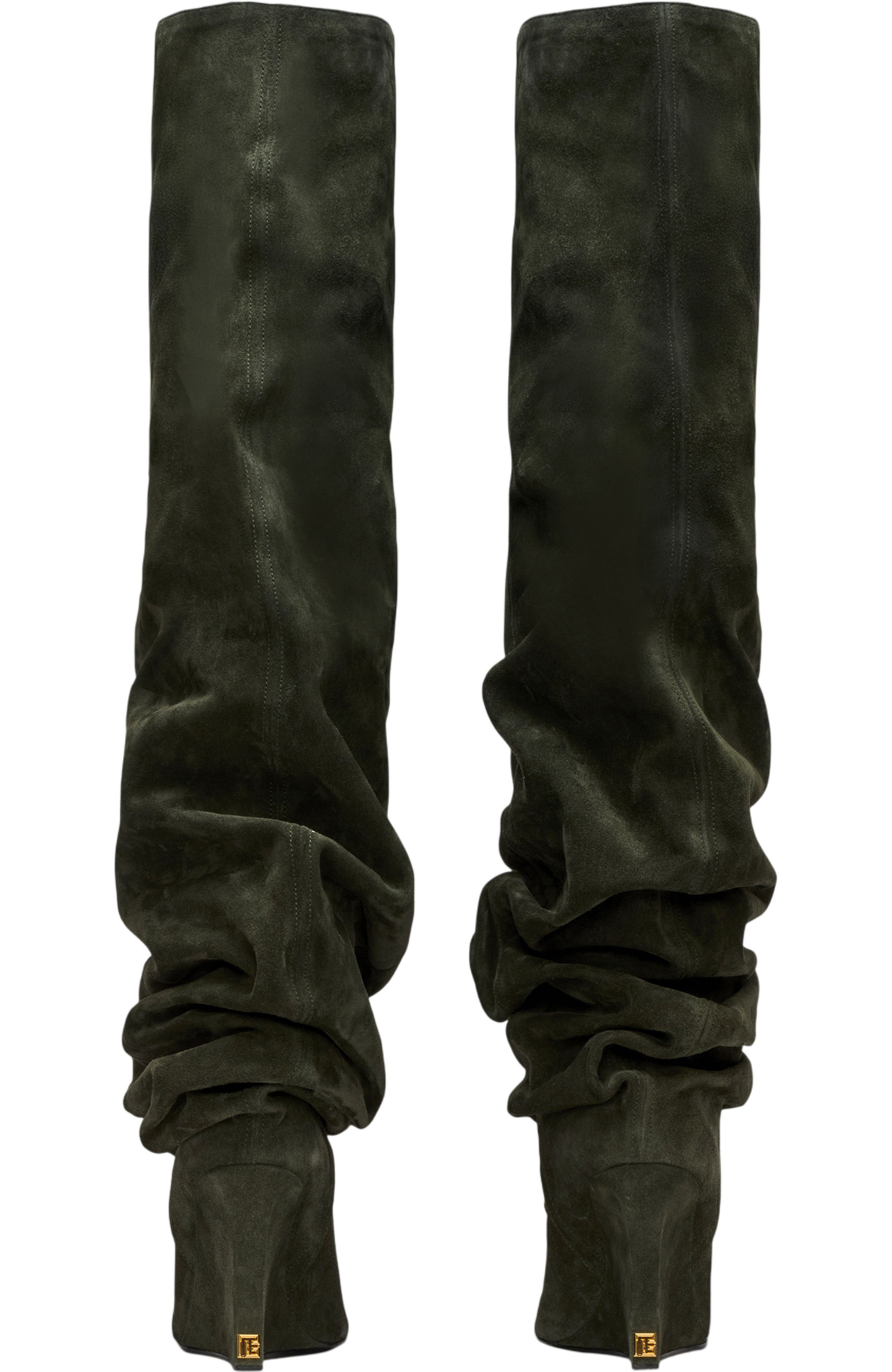 Balmain Suede leather Wedge thigh-high boots, Alternate, color, Khaki