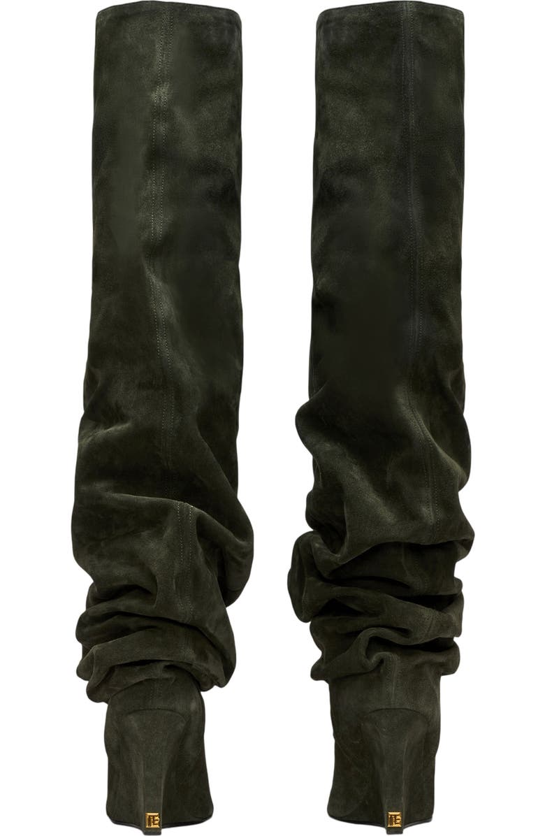 Balmain Suede leather Wedge thigh-high boots, Alternate, color, Khaki