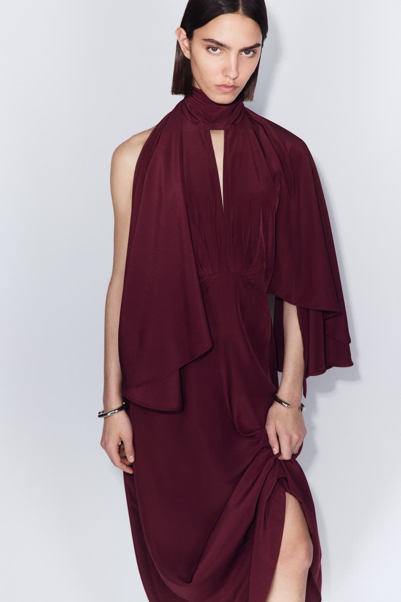 Cape-sleeved Kaftan Dress, Alternate, color, Burgundy