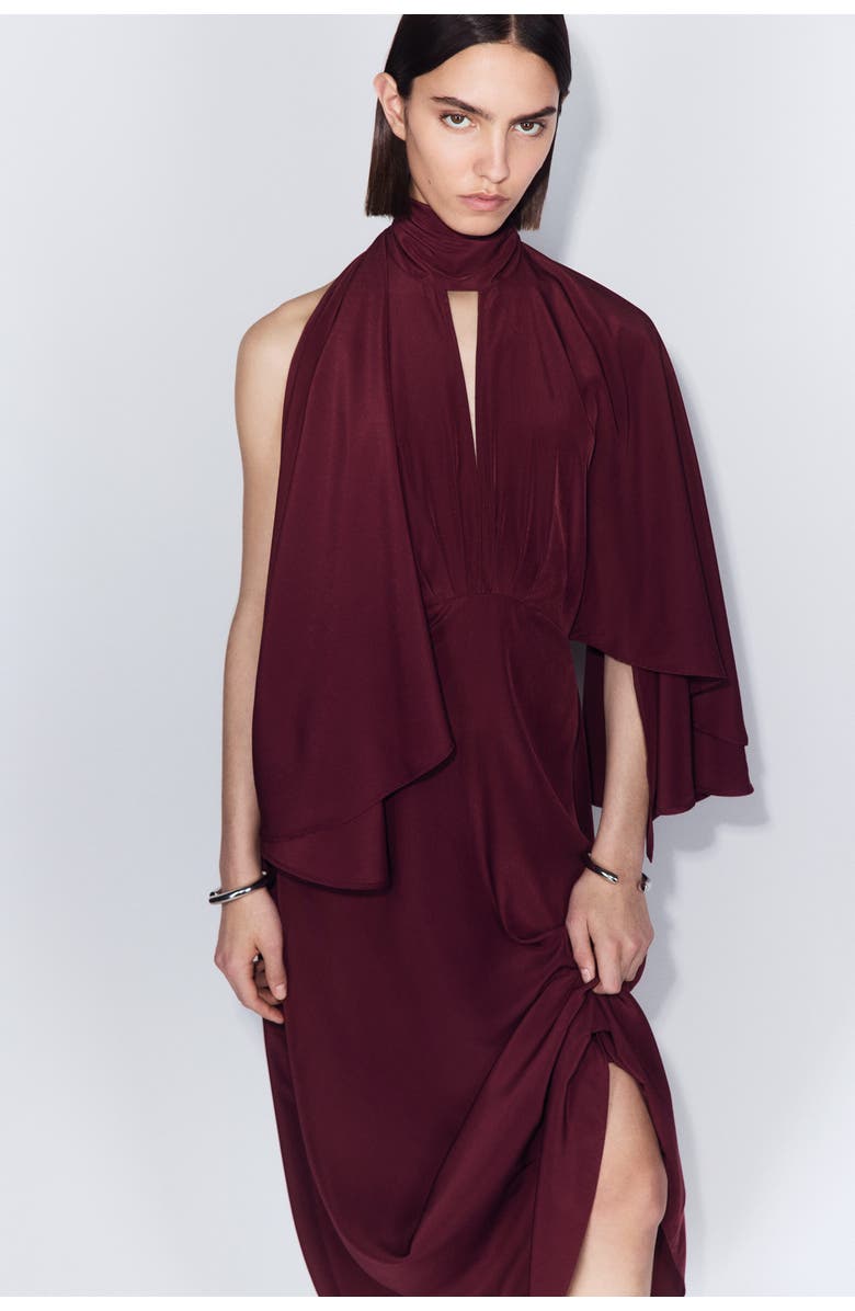 H&M Cape-sleeved Kaftan Dress, Alternate, color, Burgundy