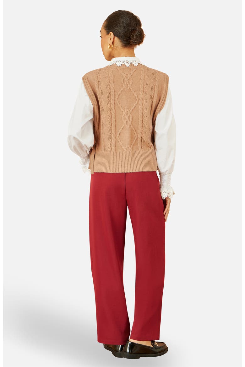 Floral Cable Knit Side Tie Pullover, Alternate, color, Camel