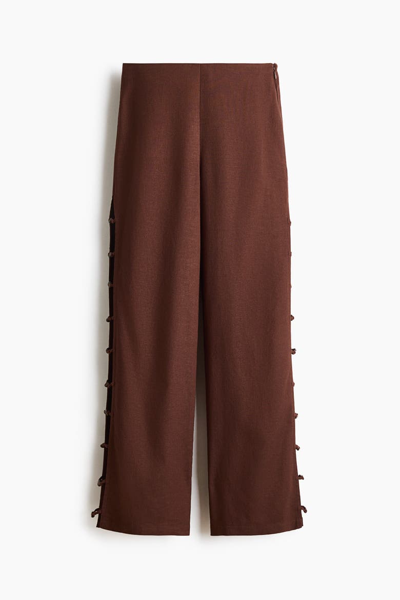 Bead-detail Linen-blend Trousers, Alternate, color, Brown