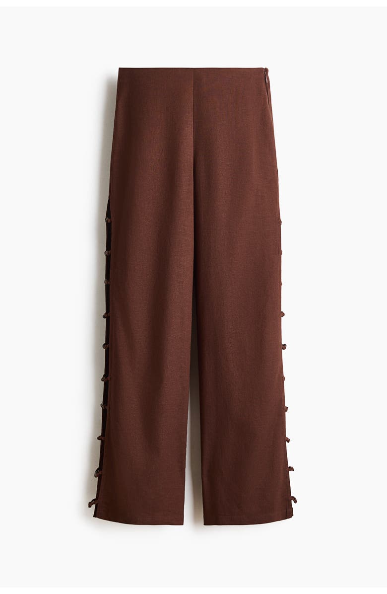 H&M Bead-detail Linen-blend Trousers, Main, color, Brown