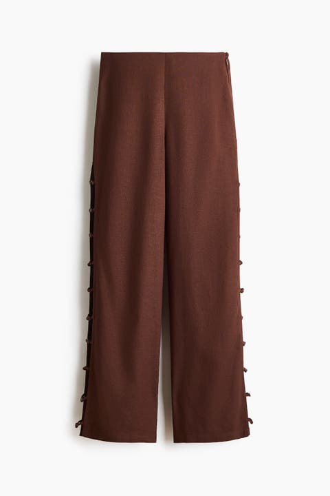 Bead-detail Linen-blend Trousers