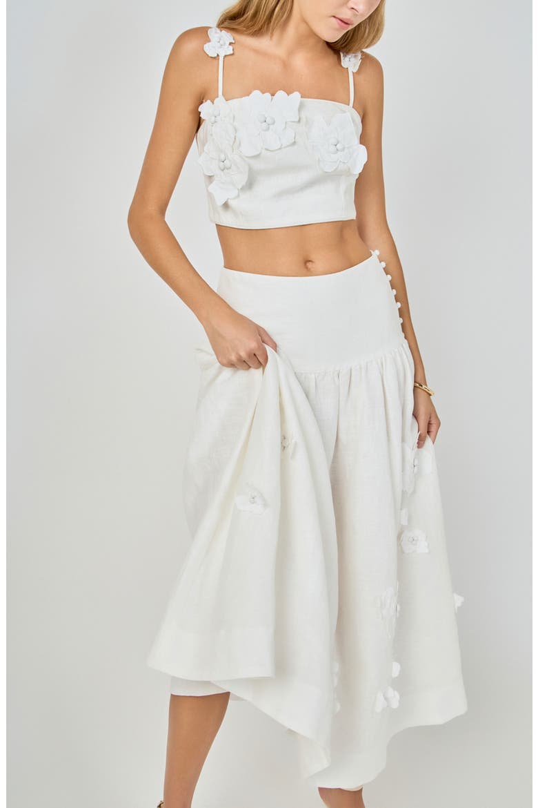 3D Floral Detail Linen Shell Top, Alternate, color, WHITE