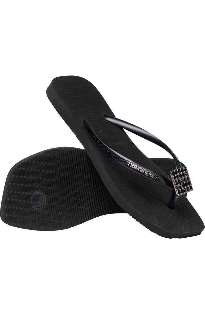 Havaianas Slim Crystal Charm Flip Flop, Alternate, color, Black