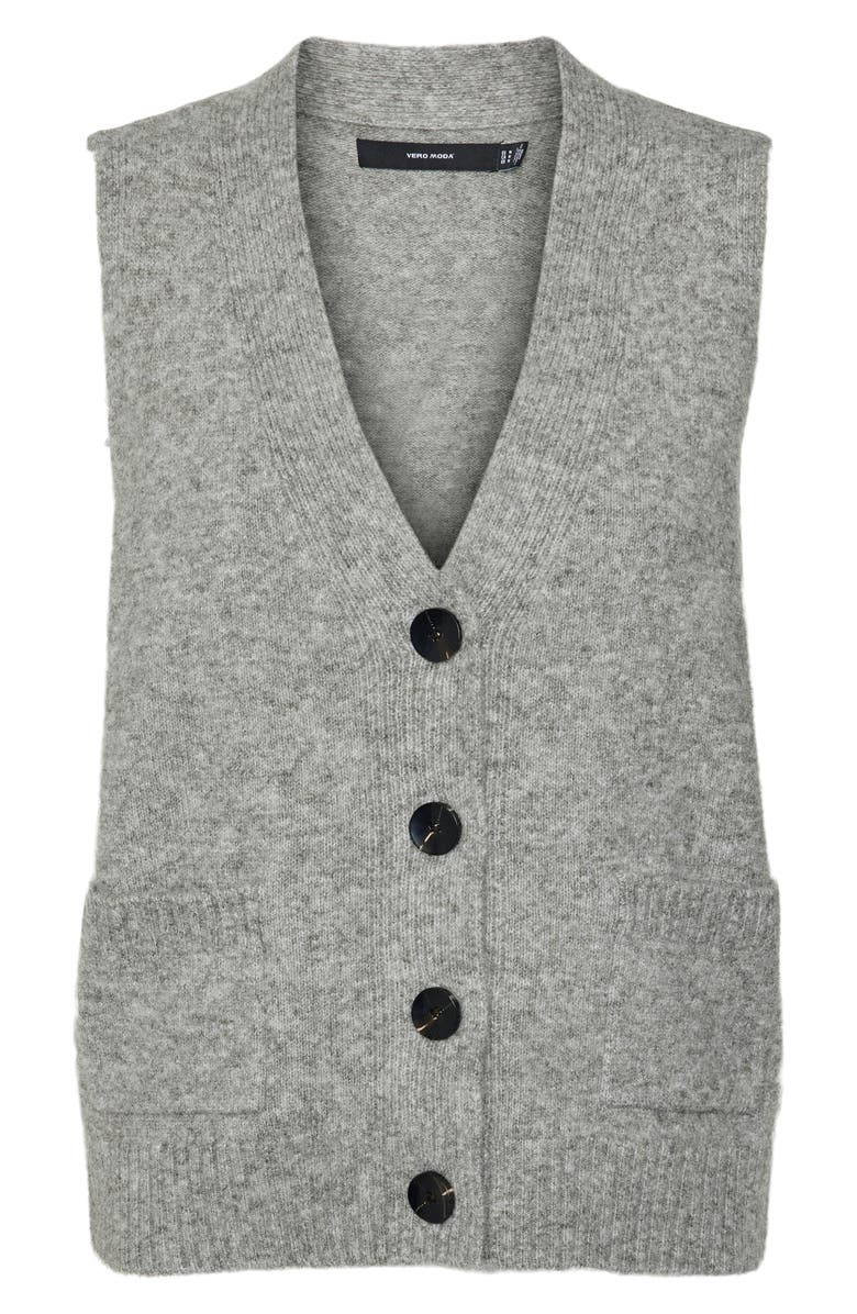 VERO MODA Clio V-Neck Button Front Vest, Alternate, color, Medium Grey Melange
