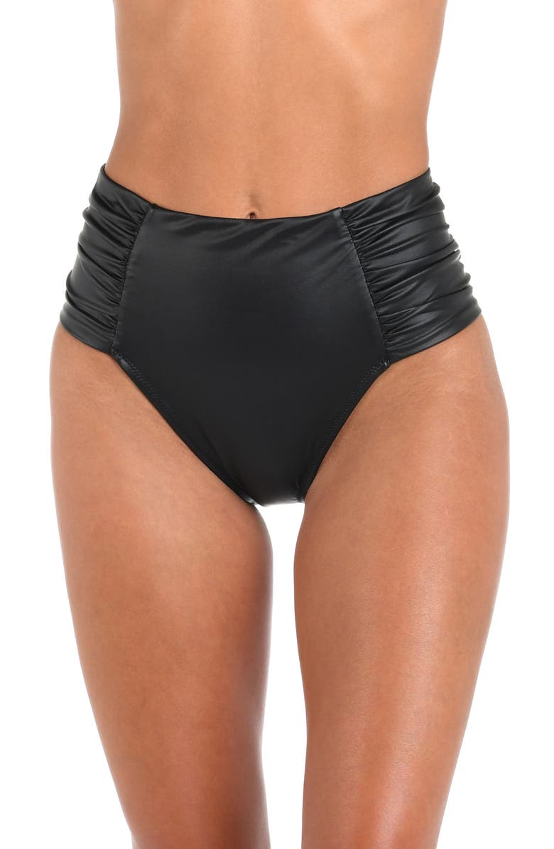 L'AGENCE Vanessa Luxe Faux Leather High Waist Bikini Bottoms, Main, color,