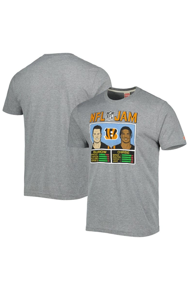 Homage Men's Homage Ja'Marr Chase & Joe Burrow Heathered Gray Cincinnati Bengals NFL Jam Tri-Blend T-Shirt, Main, color, Heather Gray