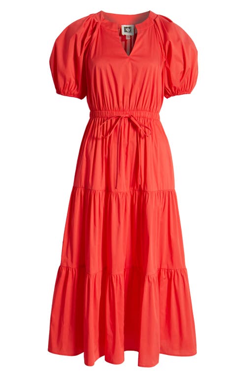 Anne Klein Tiered Puff Sleeve Midi Dress In Hibiscus Red