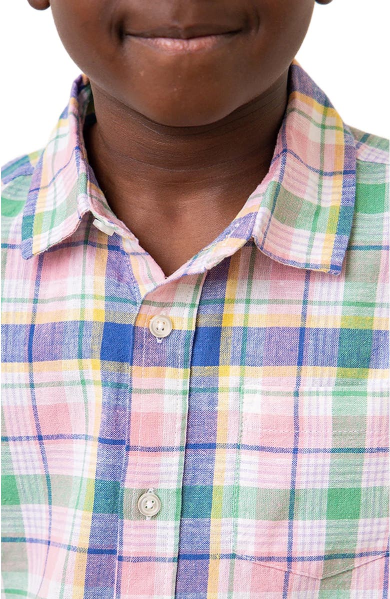 Hope & Henry Boys' Long Sleeve Linen Button Down Shirt, Kids, Alternate, color, Flower Show Plaid