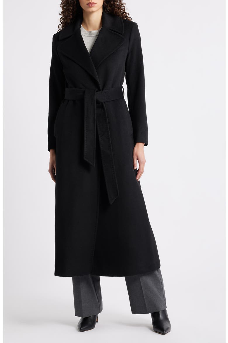 Belted Wool Blend Wrap Coat, Main, color, BLACK