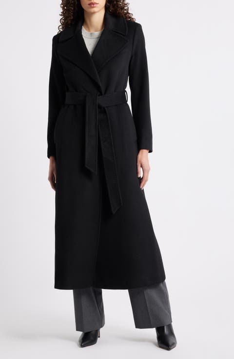 Belted Wool Blend Wrap Coat