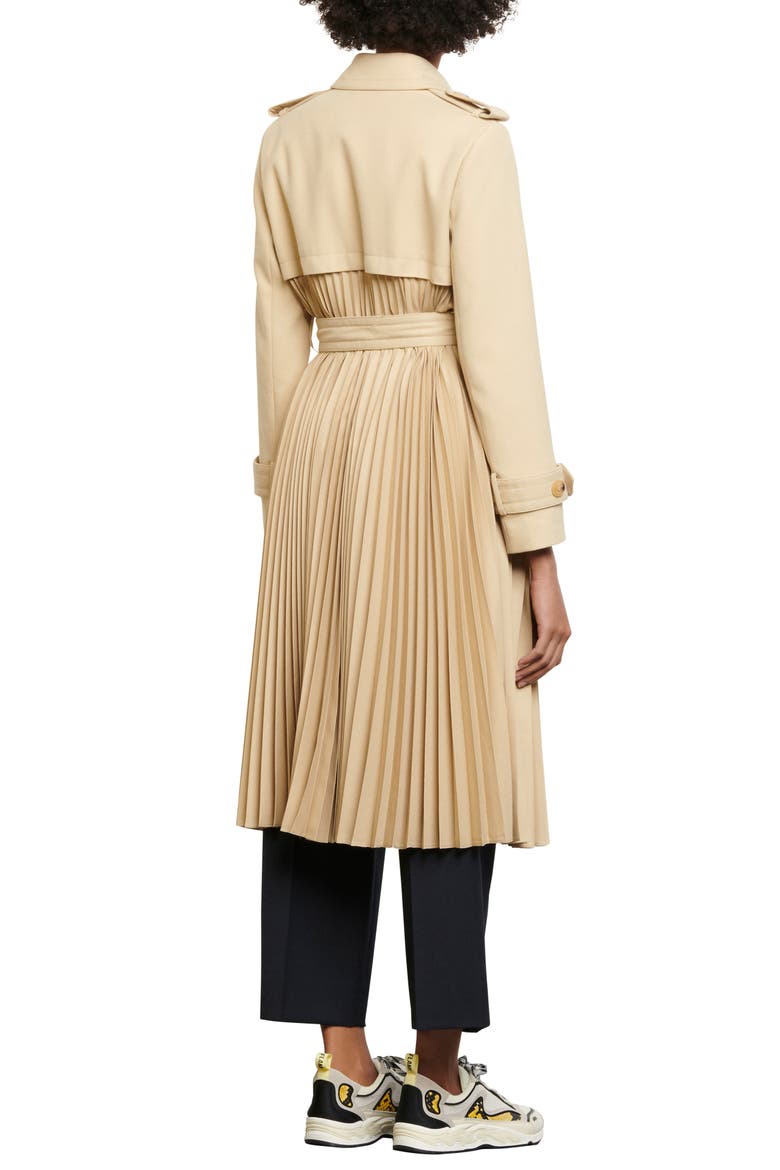 Pleated Trench Coat, Alternate, color, BEIGE
