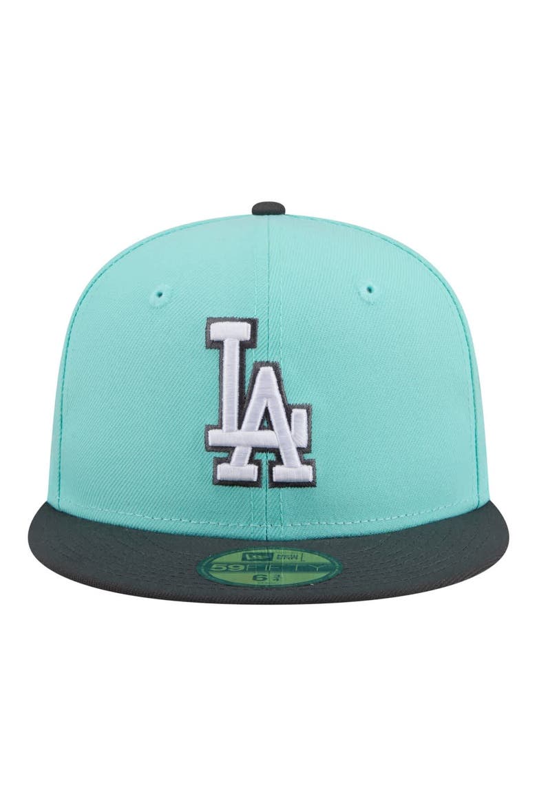 Men's New Era Turquoise/Charcoal Los Angeles Dodgers Two-Tone Color Pack 59FIFTY Fitted Hat, Alternate, color, Turquoise