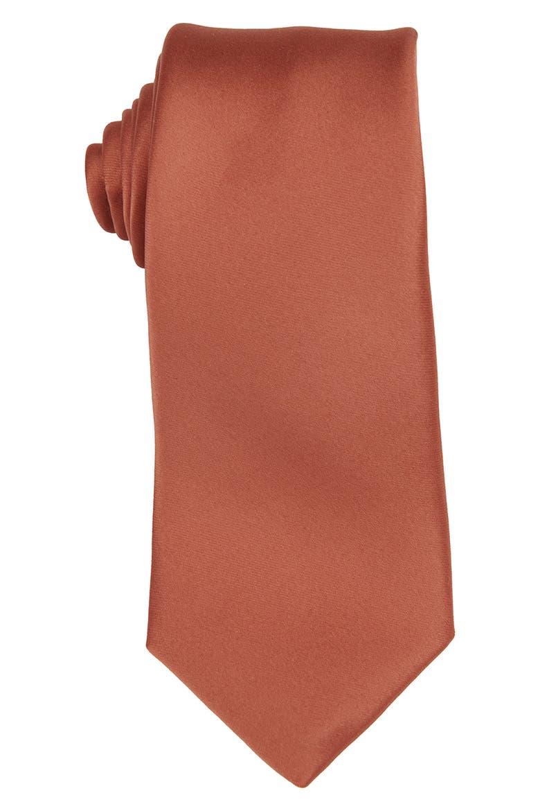 Men's Solid Satin Tie, Main, color, TERRACOTTA