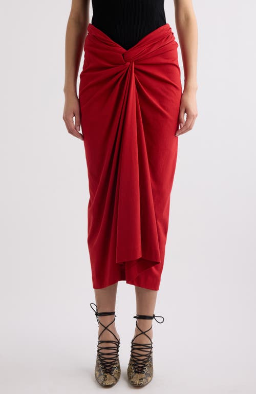 Dries Van Noten Knot Front Cotton Jersey Midi Skirt In Red