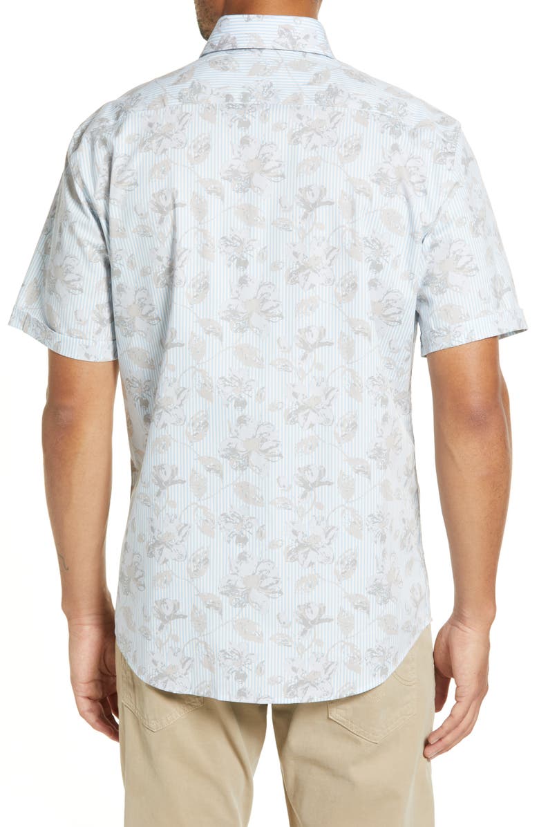 Brax Hardy Cotton Short Sleeve Button-Up Shirt, Alternate, color, Frozen