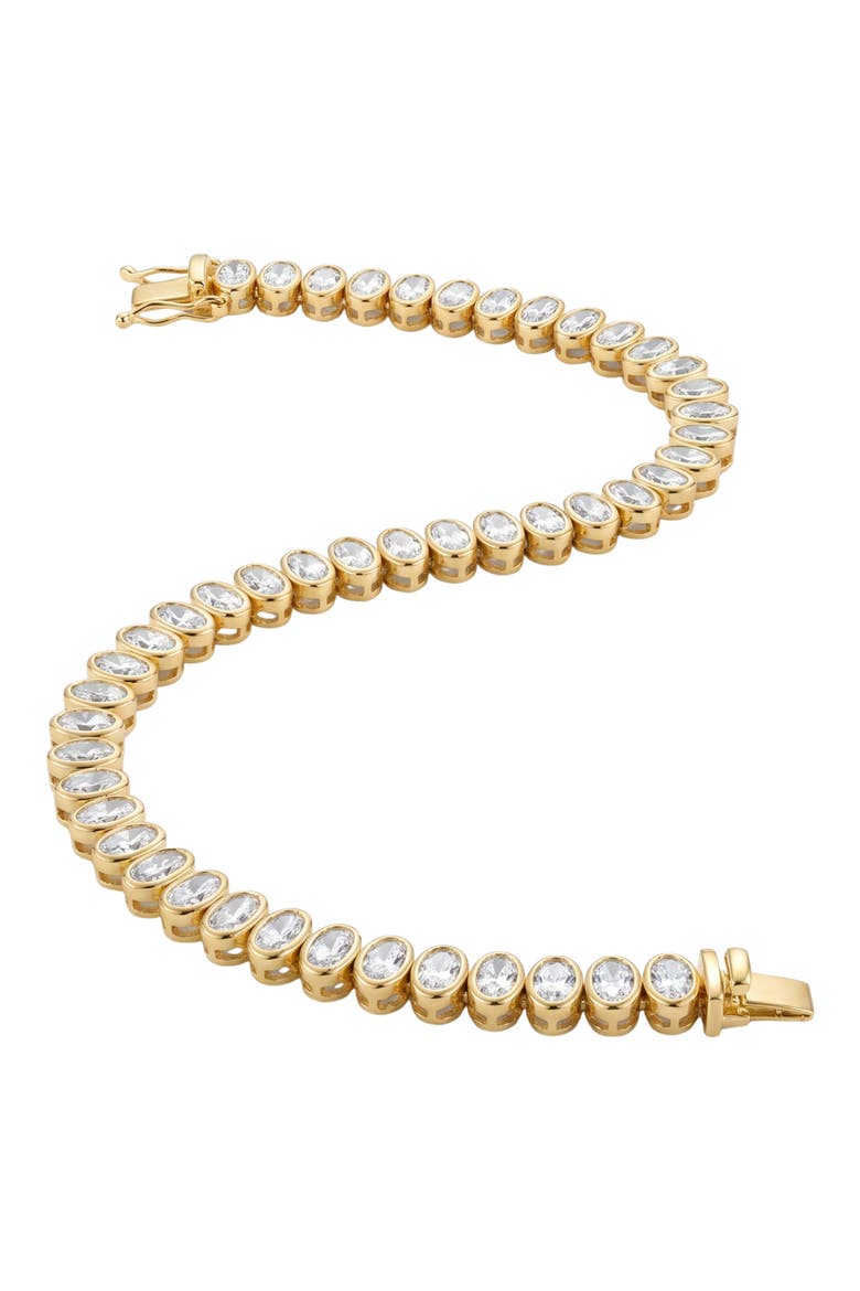 Oval Cubic Zirconia Bezel Tennis Bracelet, Main, color, GOLD