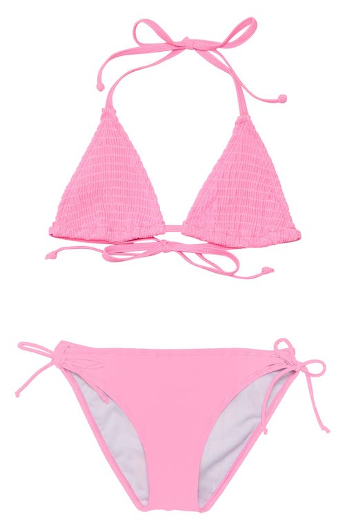 Snapper Rock Pink Shirred Triangle Bikini - Big Kid In Pink