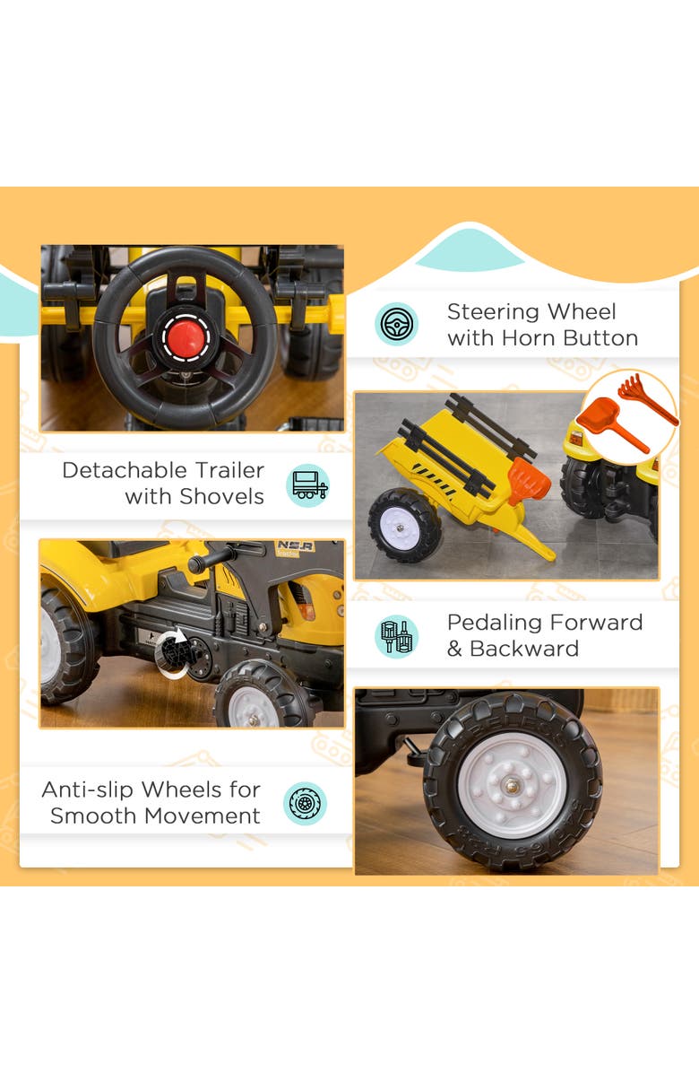 Aosom Kids Ride-On Bulldozer with Bucket, Trailer, Alternate, color, Yellow