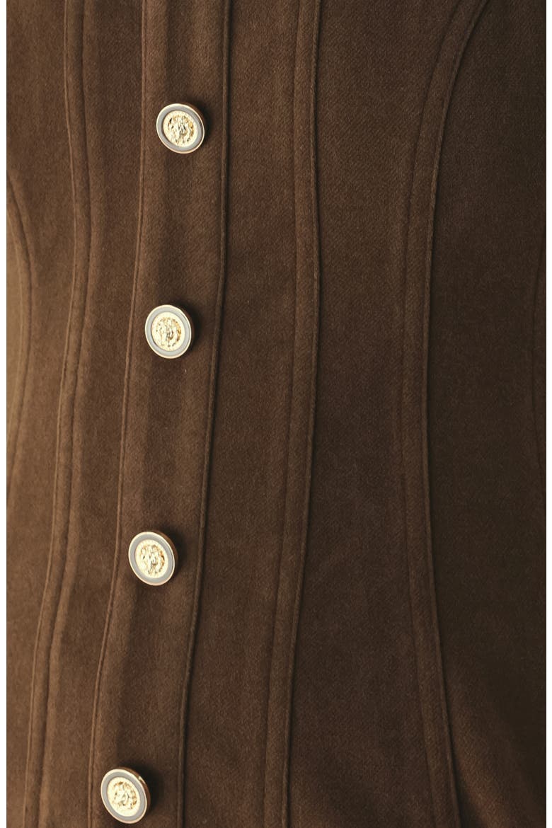 Crest Button Peplum Corset Top, Alternate, color, BROWN