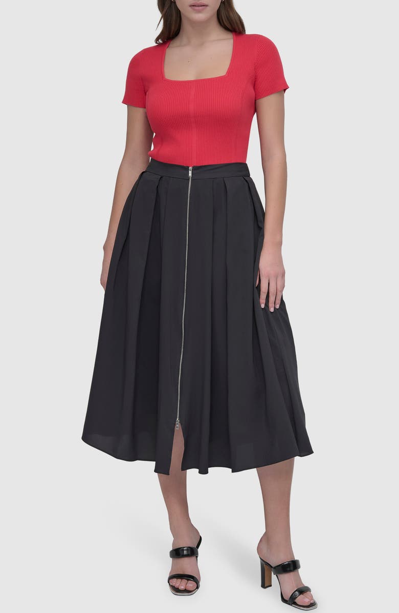 DKNY Square Neck Short Sleeve Cotton Blend Sweater, Alternate, color, Watermelon Sugar