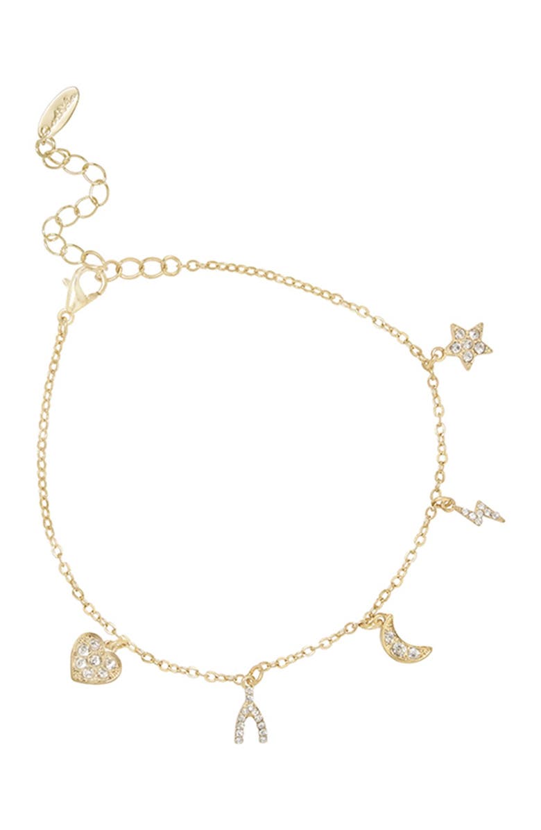 Ettika Gold Tone Glass Celestial Charm & Chain Bracelet, Main, color,