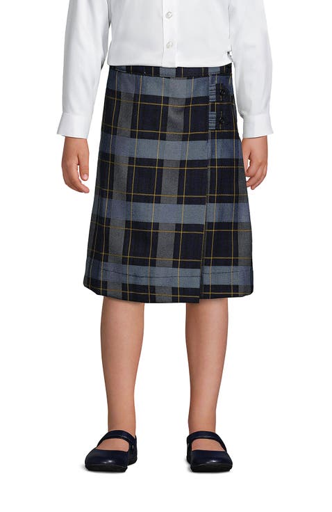 School Uniform Girls Slim Side Pleat Plaid Skort Above Knee