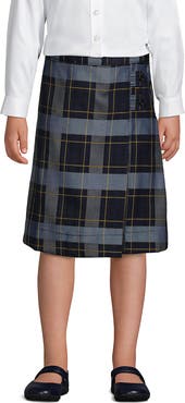Lands' End School Uniform Girls Slim Side Pleat Plaid Skort Above Knee