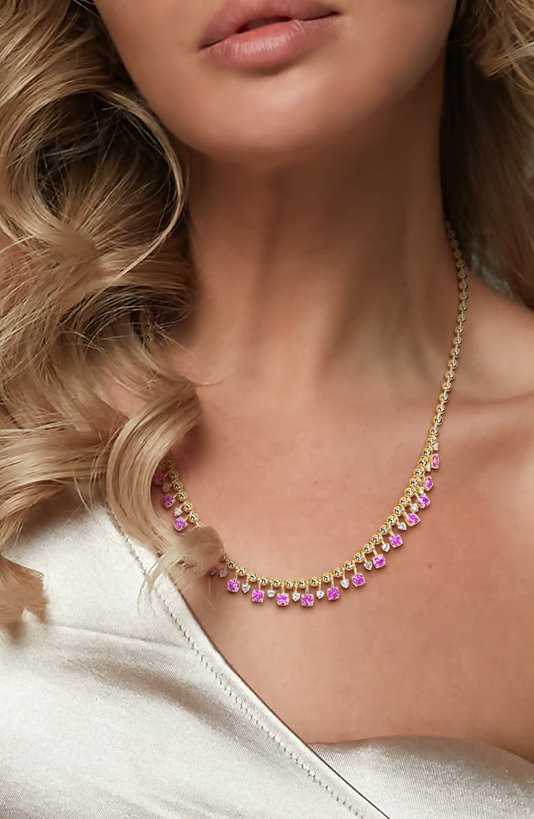 DELMAR Lab Created Pink Sapphire & Lab Created White Sapphire Necklace, Alternate, color, Pink