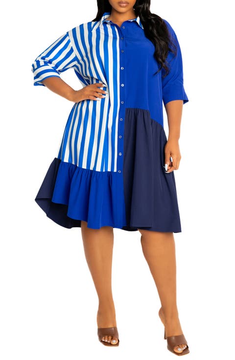 Mixed Print Shirtdress (Plus)