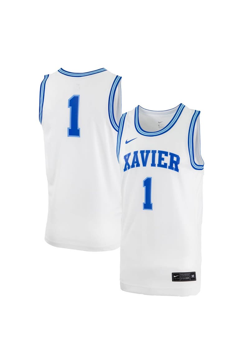 Men's Nike #0 White Xavier Musketeers Replica Basketball Jersey, Main, color, White