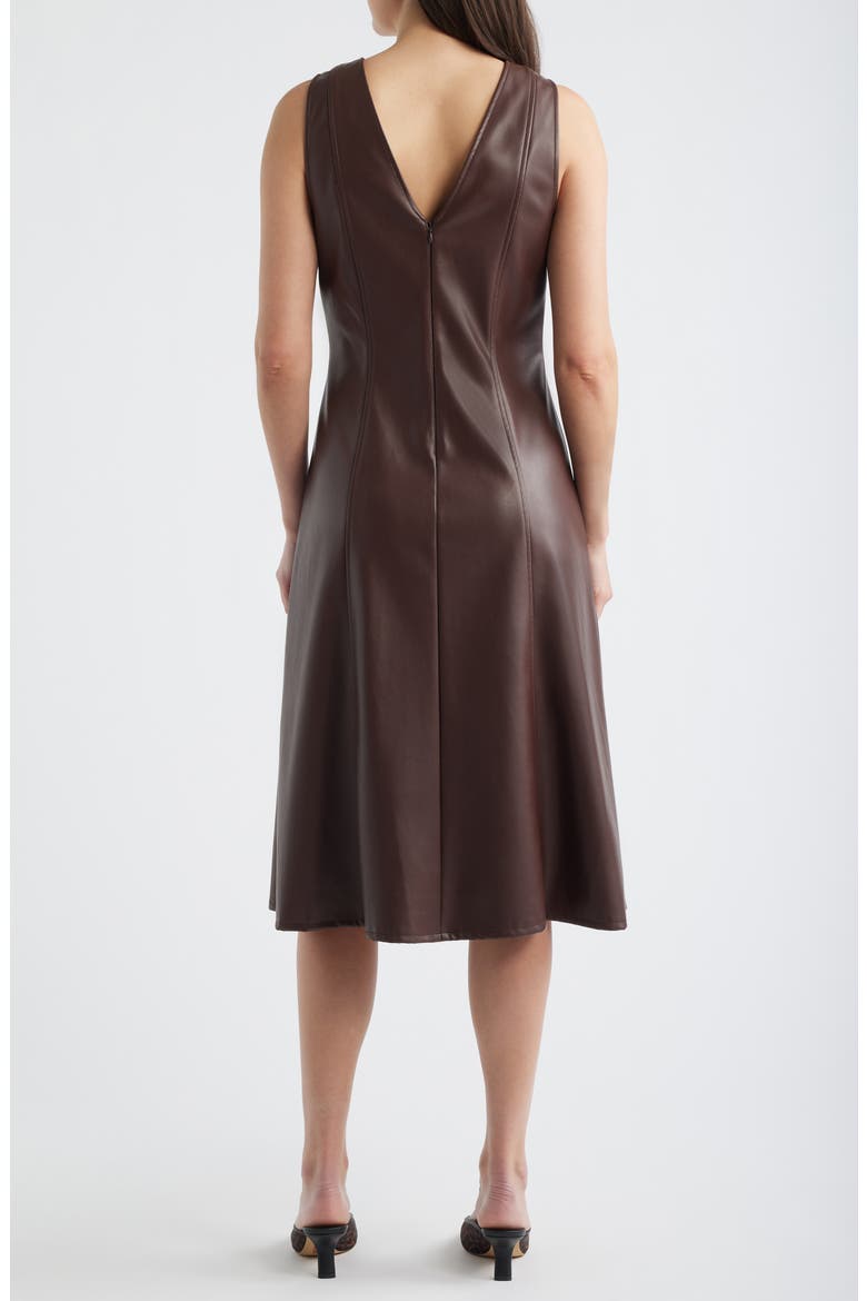 V-Neck Faux Leather Fit & Flare Midi Dress, Alternate, color, FRENCH ROAST