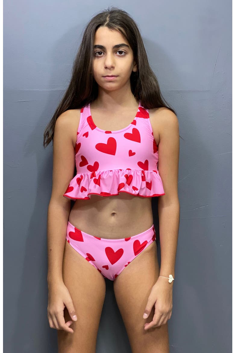 Sweetheart Print Peplum Two-Piece Bikini, Little Kid-Big Kid, Alternate, color, Pink