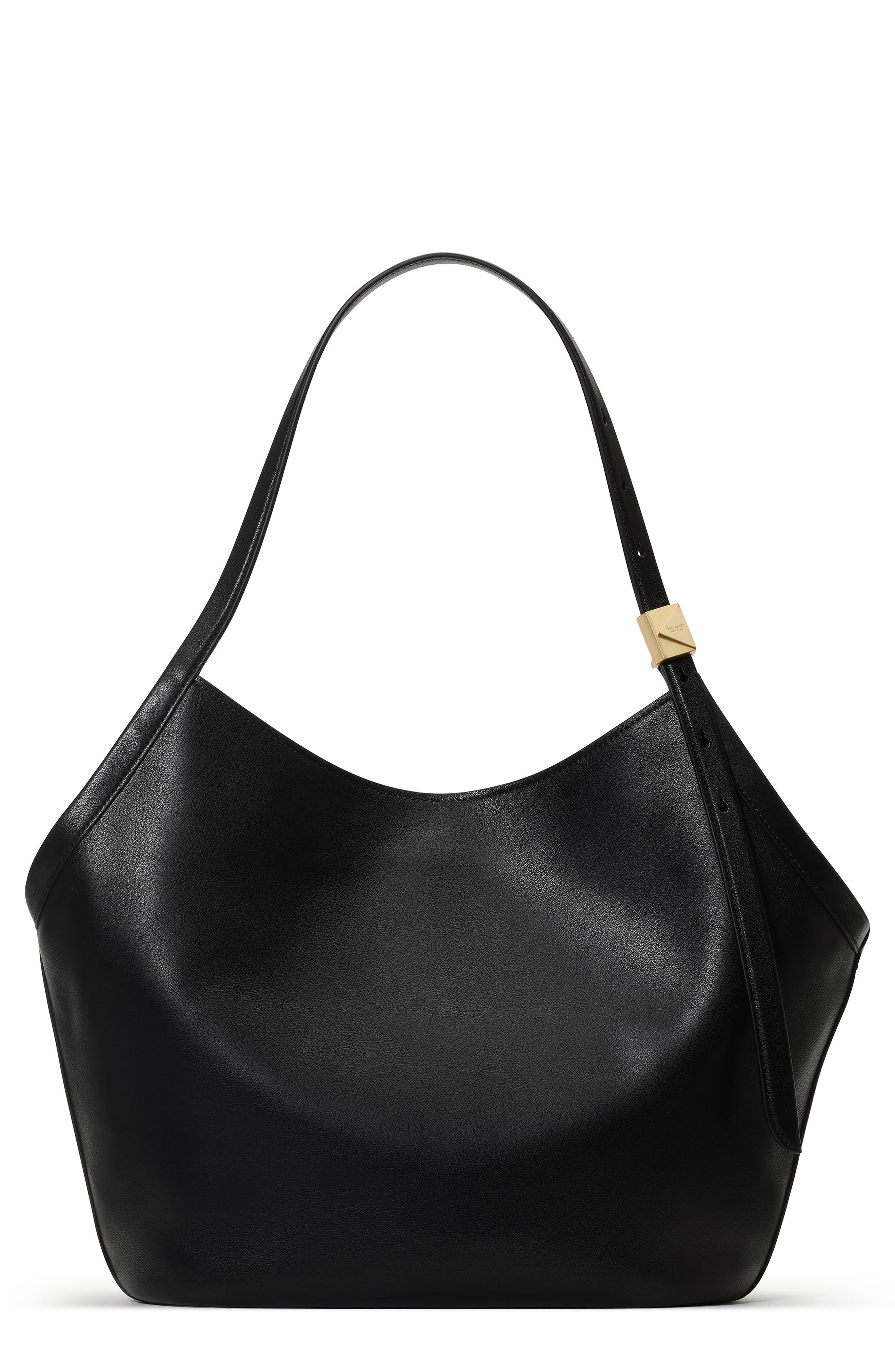 Kate Spade New York Deco Fine Grain Leather Tulip Tote, Main, color, Black
