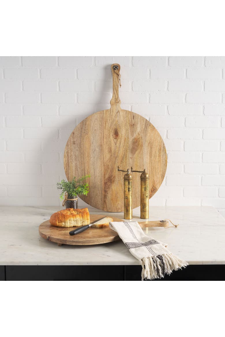 Karana Natural Solid Wood Round Serving Boards, Alternate, color, Brown
