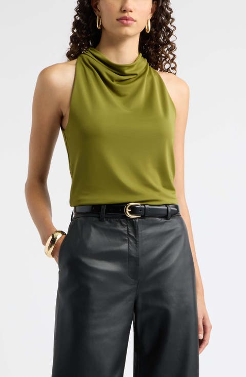 Draped Cowl Neck Halter Top