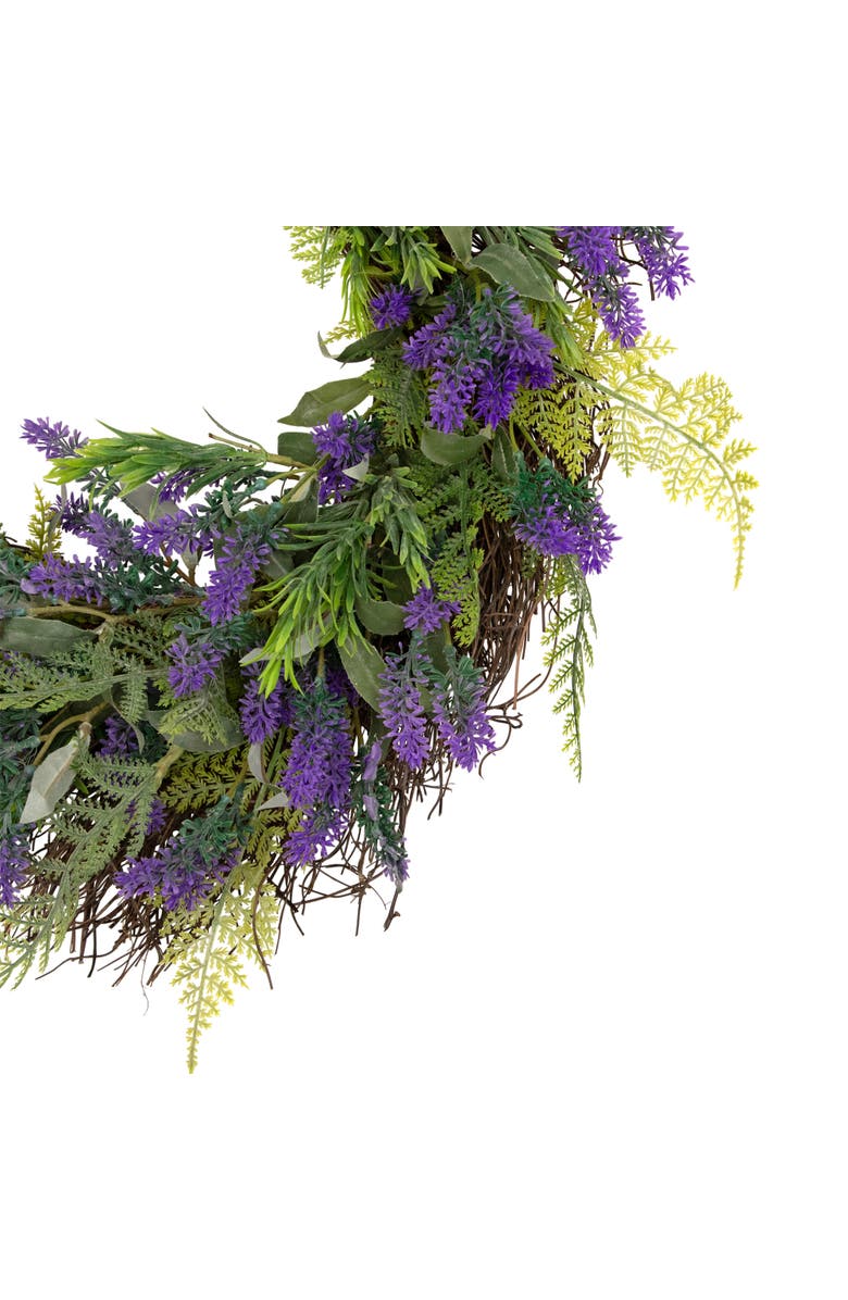 Northlight Lavender and Spring Foliage Artificial Floral Wreath - 24", Alternate, color, Purple