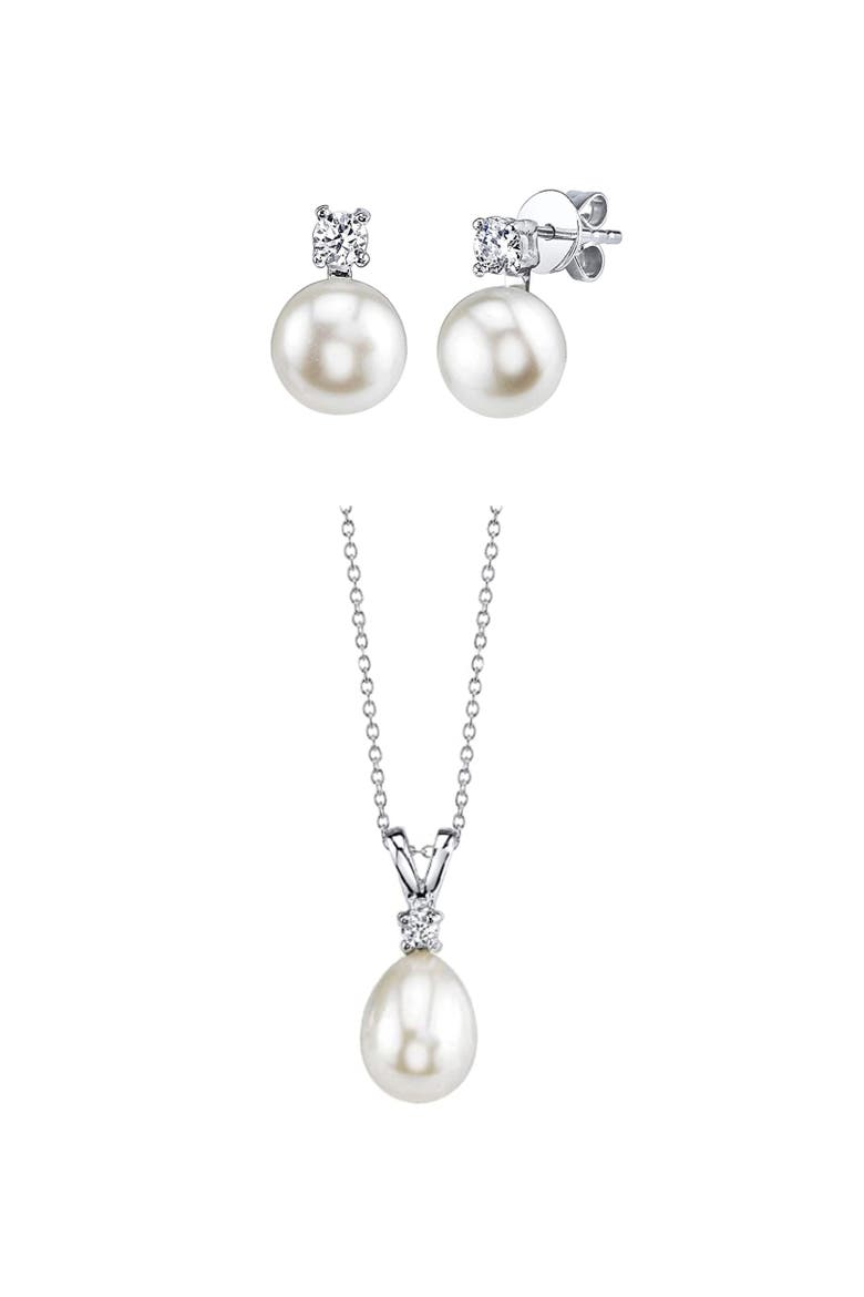 White Freshwater Cultured Pearl & Cubic Zirconia Rosalie Jewelry Set, Main, color, White Pearls