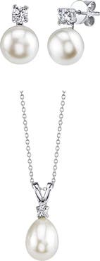 The Pearl Source White Freshwater Cultured Pearl & Cubic Zirconia Rosalie Jewelry Set