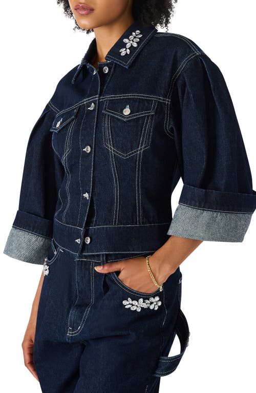 Steve Madden Dorothy Rhinestone Detail Denim Jacket In Blue
