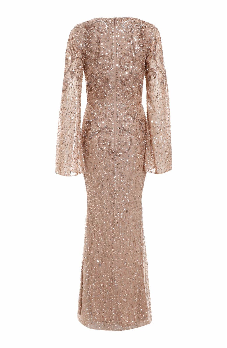 QUIZ Embellished Flutter Sleeve Evening Dress, Alternate, color, 