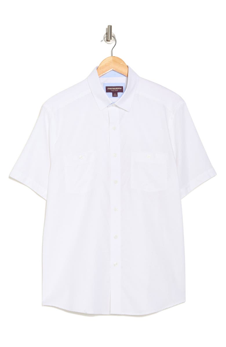 Johnston & Murphy Cotton & Linen Short Sleeve Button-Up Shirt, Alternate, color, White