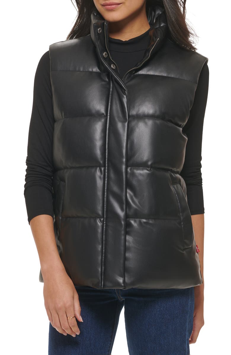 Levi's<sup>®</sup> Water Resistant Faux Leather Relaxed Puffer Vest, Main, color, 