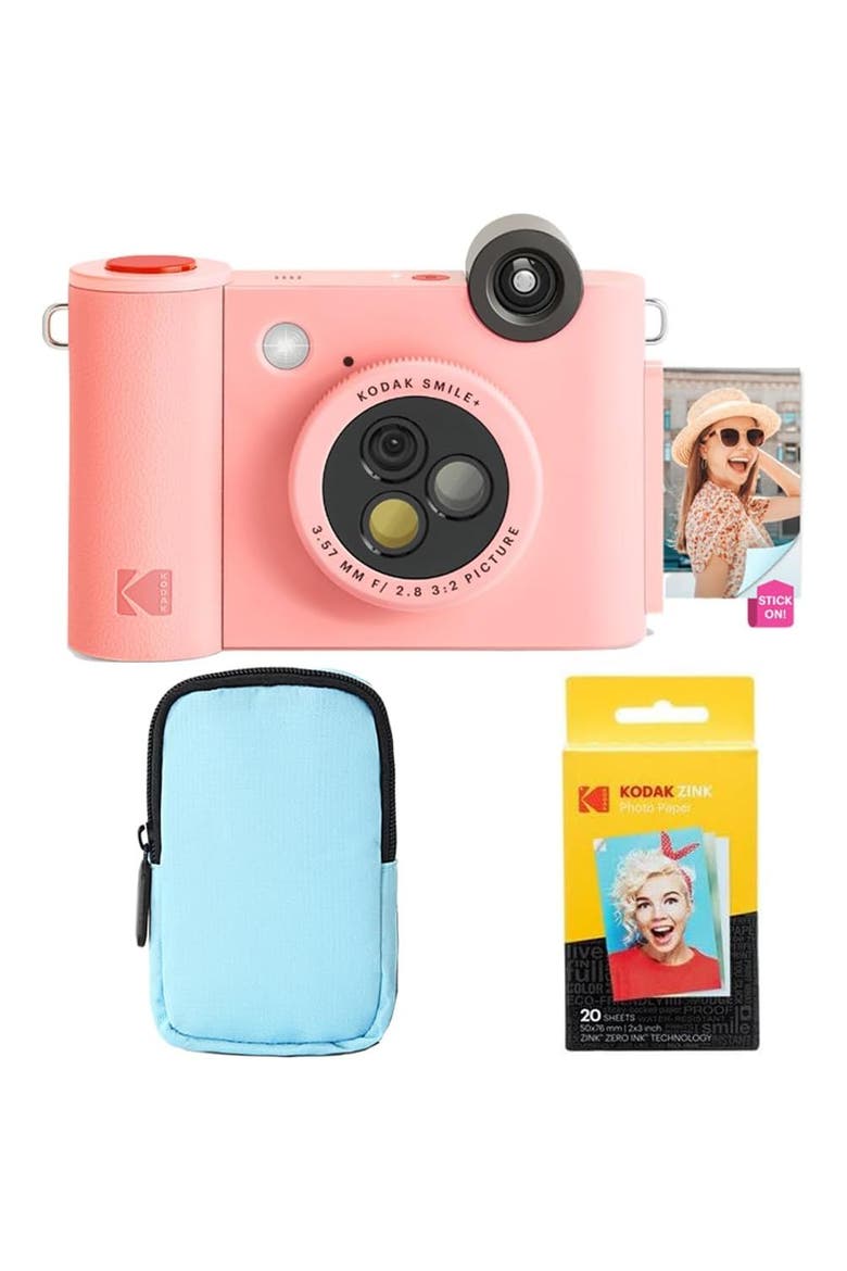Smile+ 2-in-1 Instant Camera w/ Blue Case Bundle, Main, color, Pink