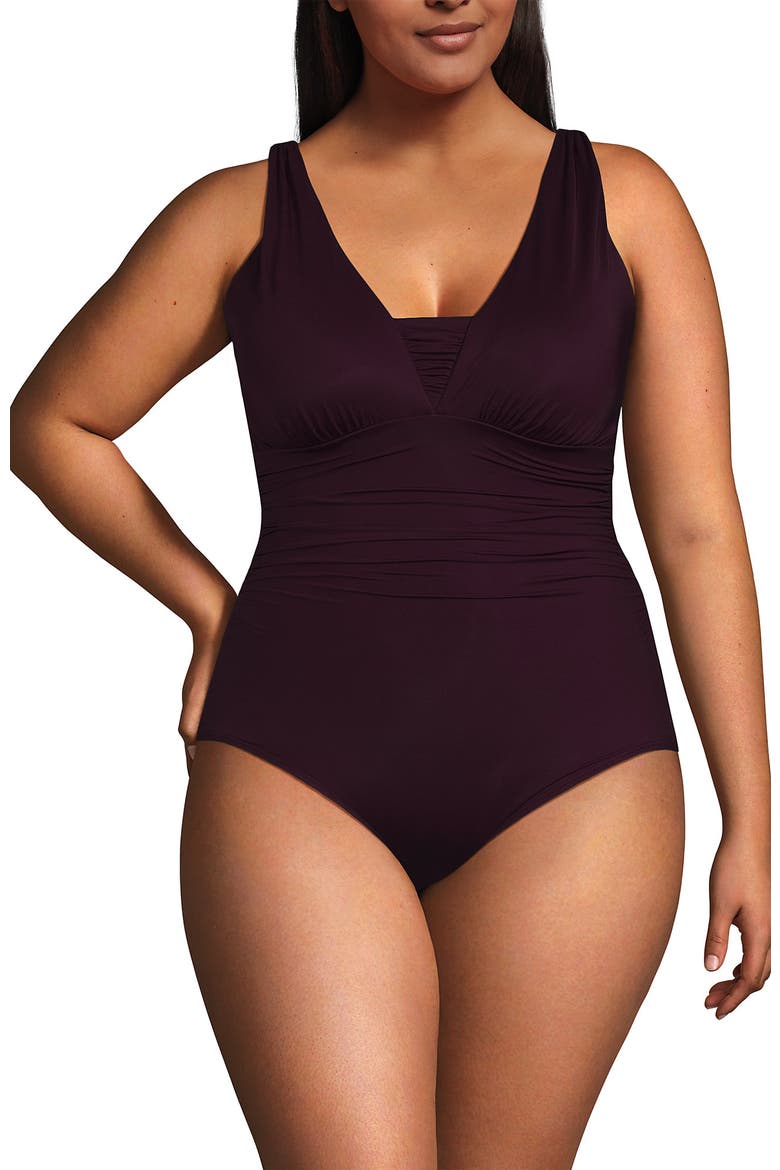SlenderSuit Grecian Low Leg One Piece Swimsuit, Alternate, color, Dark Wine