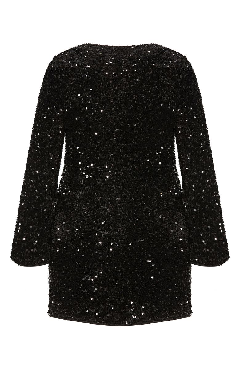 City Chic Paislee Sequin Long Sleeve Dress, Alternate, color, Black