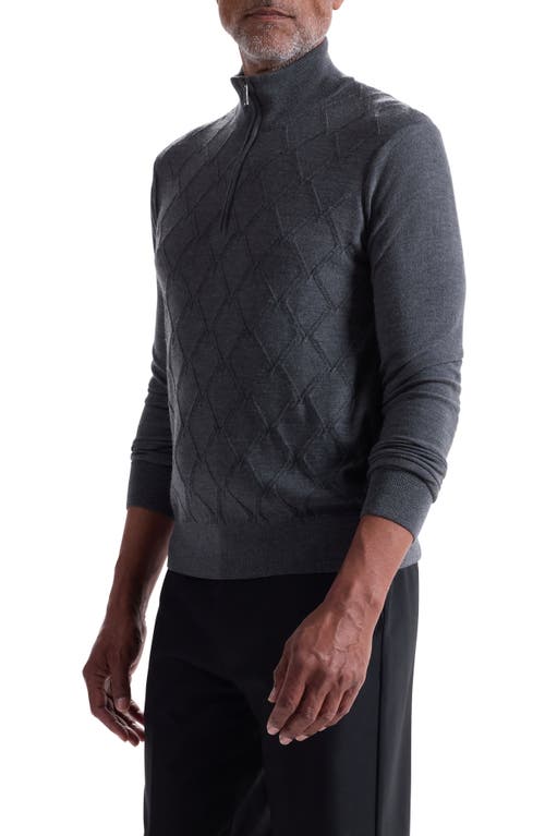 Bugatchi Merino Wool & Silk Diamond Quarter Zip Sweater In Gray