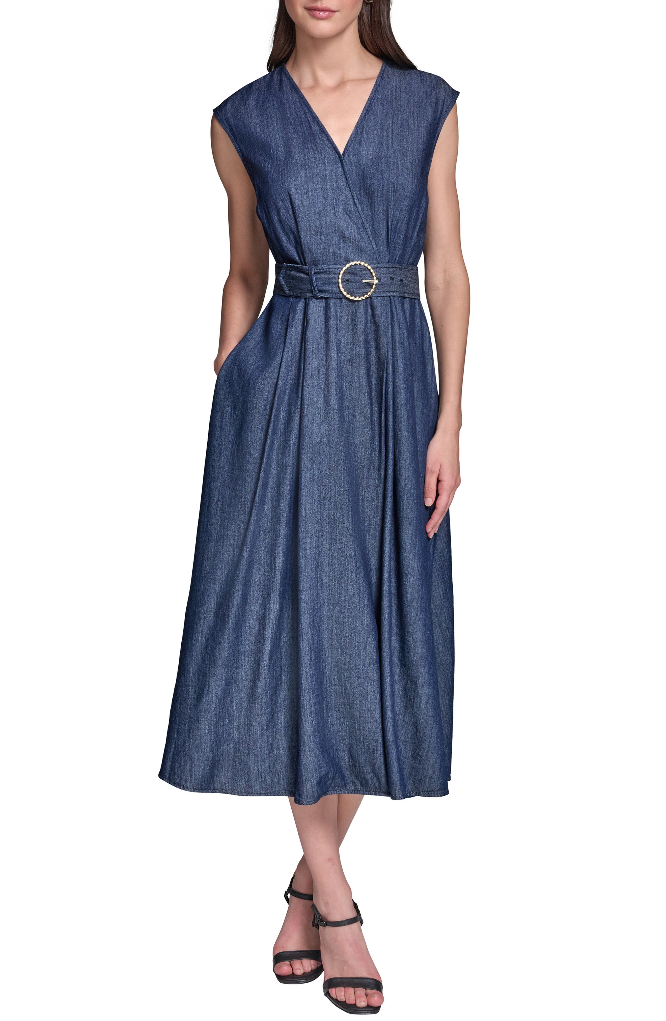 KARL LAGERFELD PARIS Denim Chambray Midi Dress